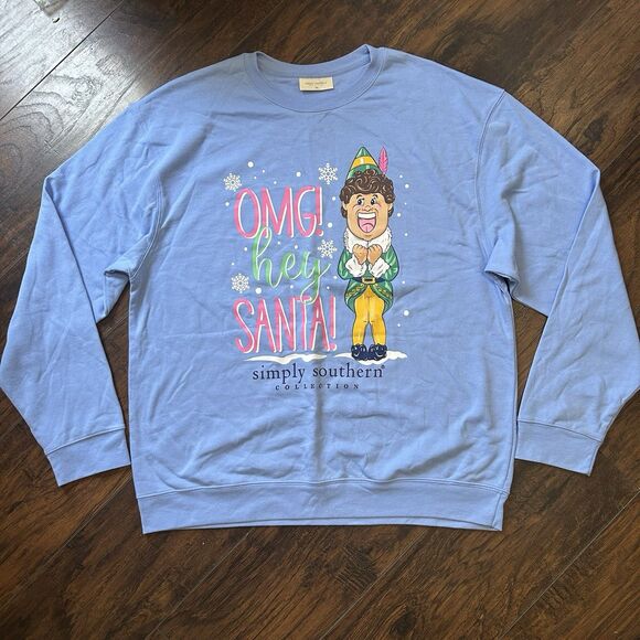 NWOT Simply Southern “OMG!  Hey Santa!” Buddy the Elf Crew Sweatshirt XL - Picture 1 of 8